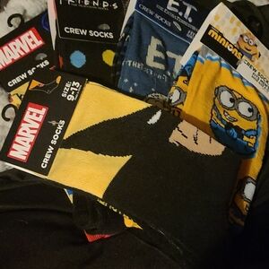 Marvel, Minions and E.T. Crew Socks - Black and Yellow